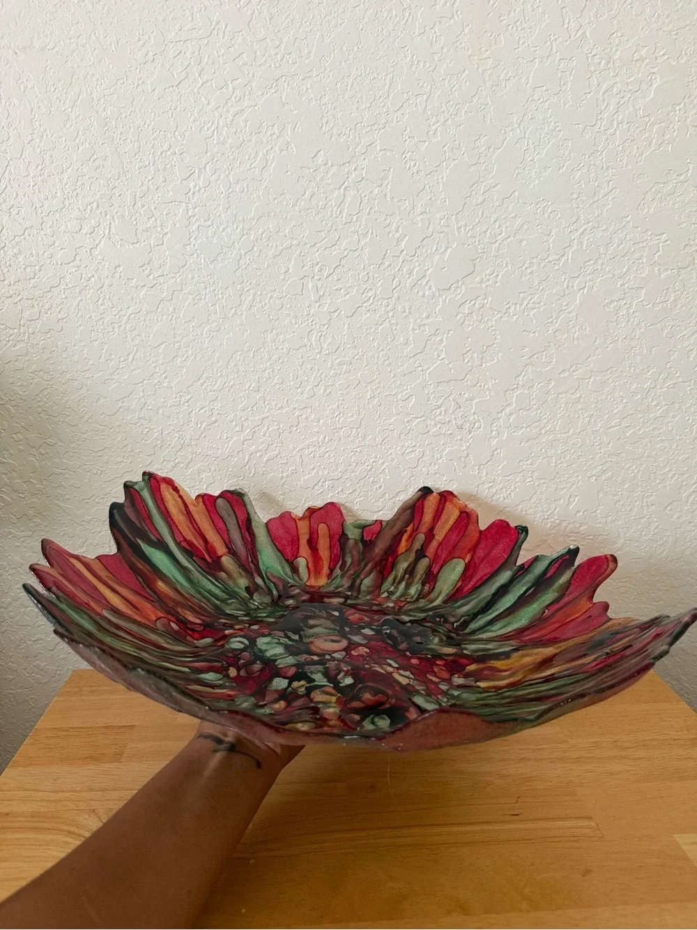Pier 1 Artisan Red & Green Floral Glass bowl